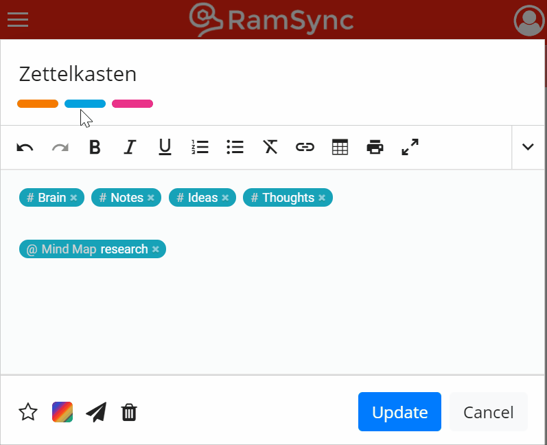 Colors offer a powerful organization tool in RamSync.